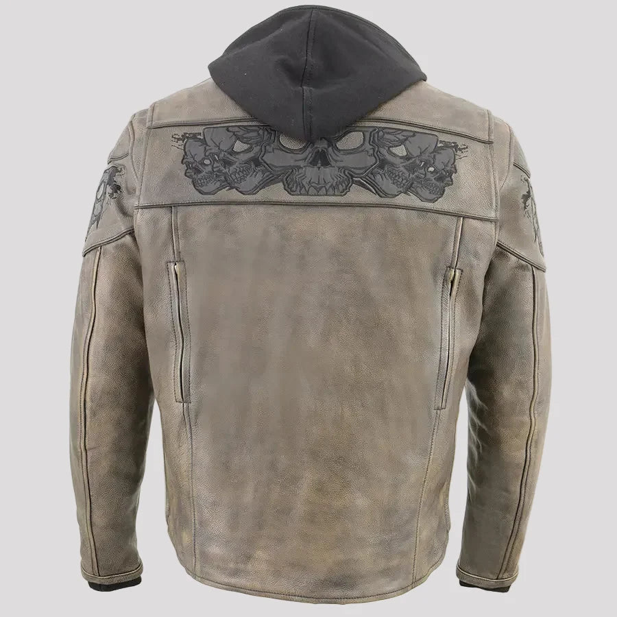 Milwaukee Leather Men's Crossover Scooter Jacket w/ Reflective Skulls & Full Sleeve Removable Hoodie-2