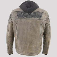 Milwaukee Leather Men's Crossover Scooter Jacket w/ Reflective Skulls & Full Sleeve Removable Hoodie-2