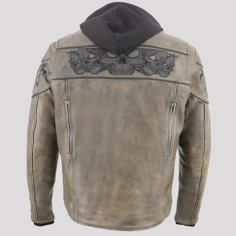 Milwaukee Leather Men's Crossover Scooter Jacket w/ Reflective Skulls & Full Sleeve Removable Hoodie-2