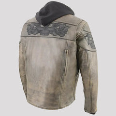 Milwaukee Leather Men's Crossover Scooter Jacket w/ Reflective Skulls & Full Sleeve Removable Hoodie-5