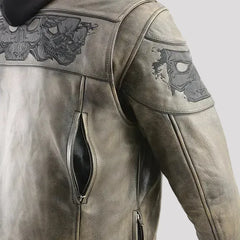 Milwaukee Leather Men's Crossover Scooter Jacket w/ Reflective Skulls & Full Sleeve Removable Hoodie-3