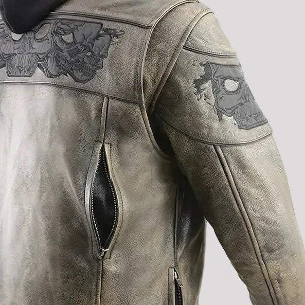 Milwaukee Leather Men's Crossover Scooter Jacket w/ Reflective Skulls & Full Sleeve Removable Hoodie-3