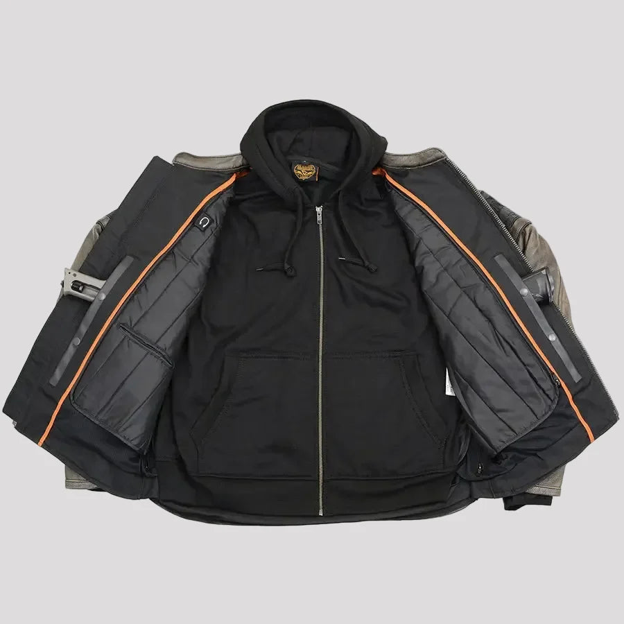 Milwaukee Leather Men's Crossover Scooter Jacket w/ Reflective Skulls & Full Sleeve Removable Hoodie-7