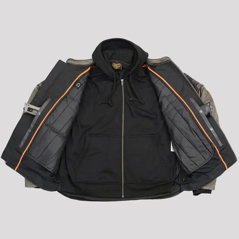 Milwaukee Leather Men's Crossover Scooter Jacket w/ Reflective Skulls & Full Sleeve Removable Hoodie-7