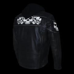Milwaukee Leather Men's Crossover Scooter Jacket w/ Reflective Skulls & Full Sleeve Removable Hoodie-6