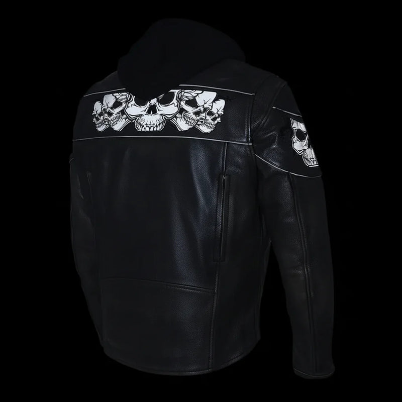 Milwaukee Leather Men's Crossover Scooter Jacket w/ Reflective Skulls & Full Sleeve Removable Hoodie-6