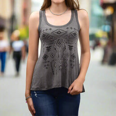Mineral Wash Tank with Symmetrical Steer Head Design and Rhinestone Embellishments-1