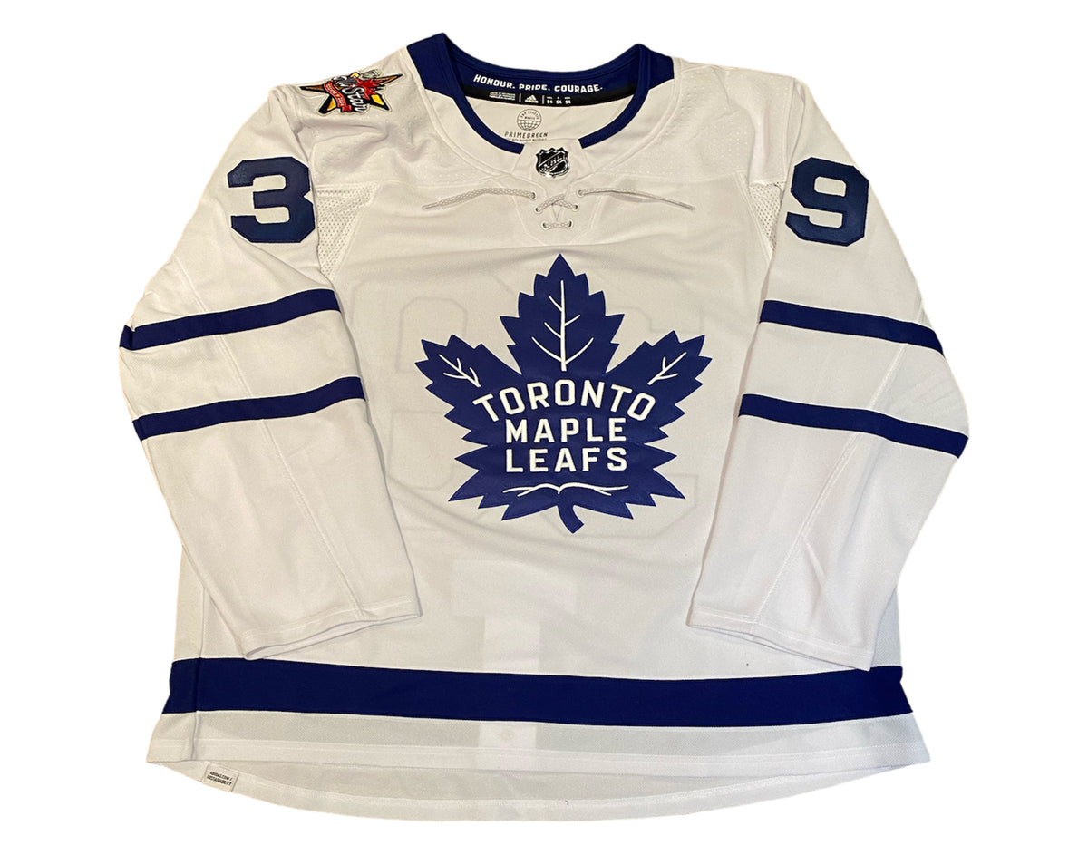 Jersey Adidas blanco de visitante de los Toronto Maple Leafs autografiado por Fraser Minten con parche del ASG 2024-3