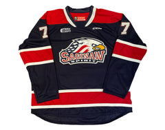 Michael Misa Autographed Saginaw Spirit Home Blue CCM Replica Jersey-3