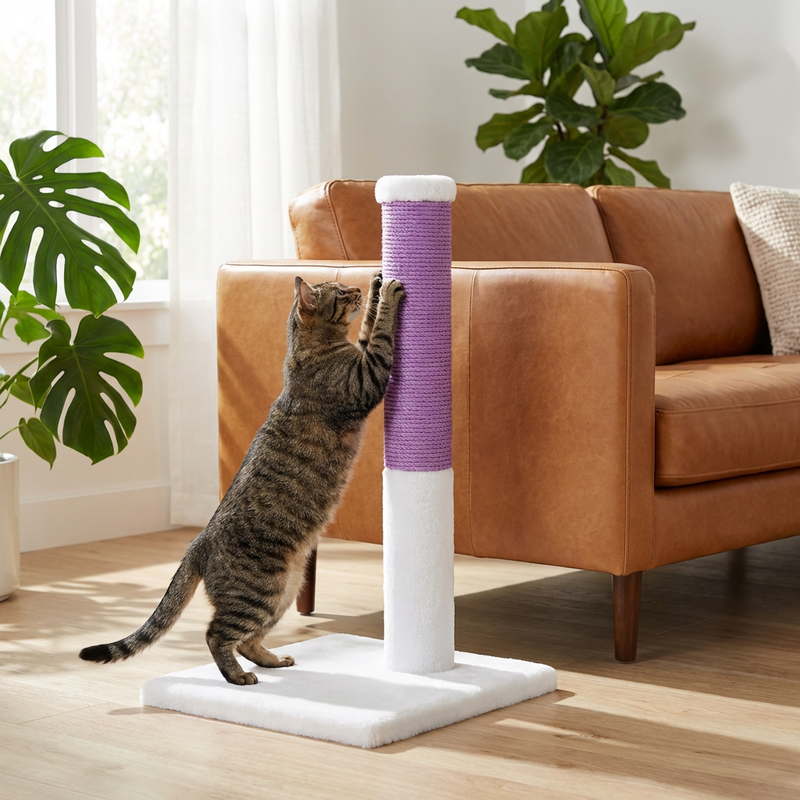 Noba Classic 28" Scratching Post - White Faux Fur-1
