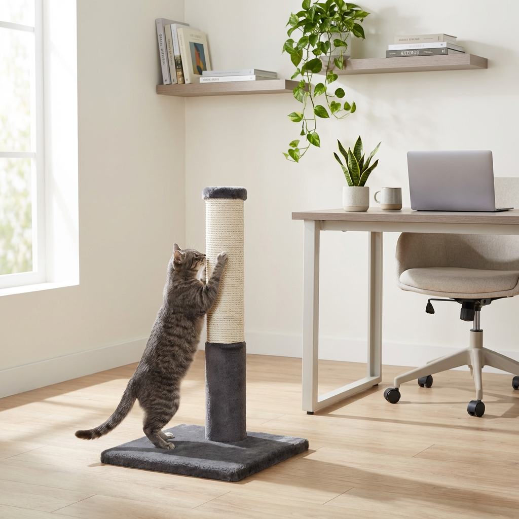 Noba Classic 28" Scratching Post - Grey Faux Fur-1