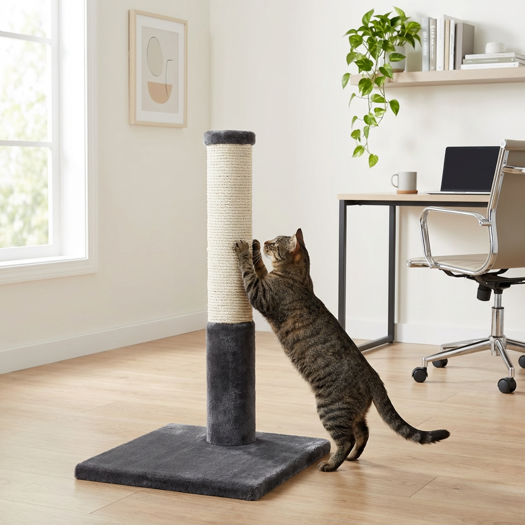 Noba Classic 28" Scratching Post - Grey Faux Fur-2