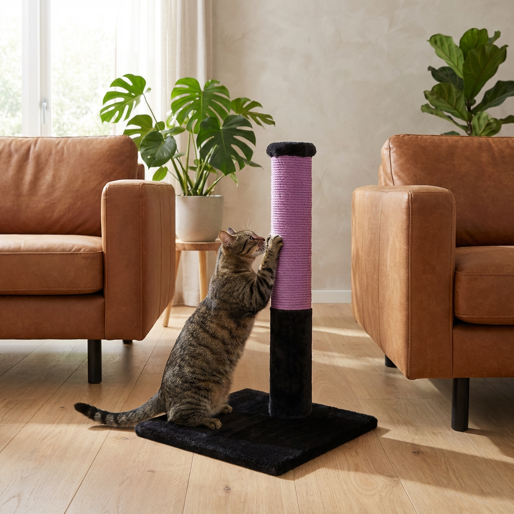 Noba Classic 28" Scratching Post - Black Faux Fur-2