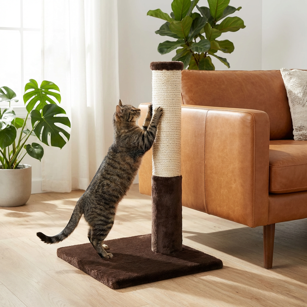 Noba Classic 28" Scratching Post - Brown Faux Fur-1