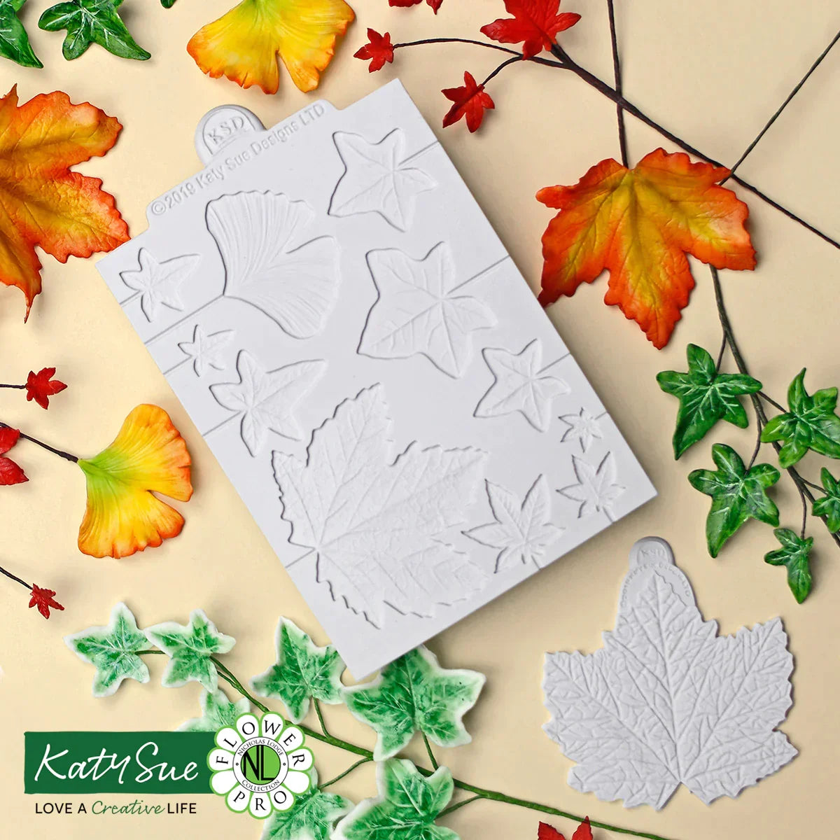 Moule et veineur en silicone Flower Pro feuilles d'érable, de lierre et de ginkgo-2
