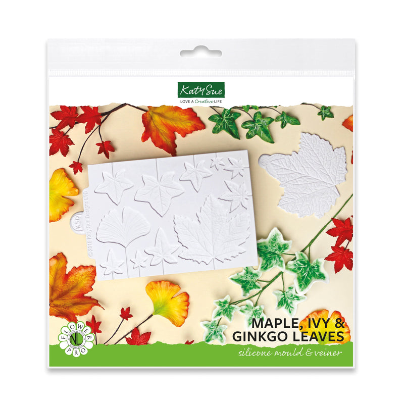 Moule et veineur en silicone Flower Pro feuilles d'érable, de lierre et de ginkgo-1