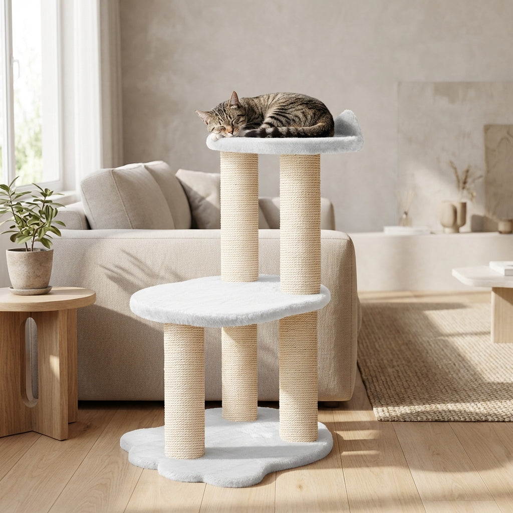 Relaxation - 2-Level Cat Tree - White Faux Fur-1