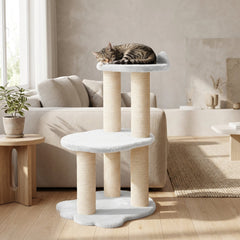 Relaxation - 2-Level Cat Tree - White Faux Fur-1