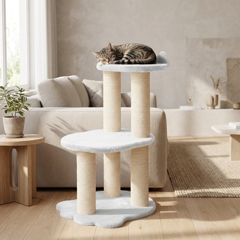 Relaxation - 2-Level Cat Tree - White Faux Fur-1