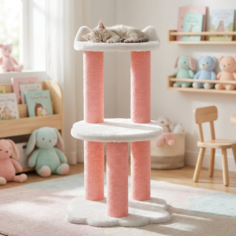 Relaxation - 2-Level Cat Tree - White Faux Fur-2