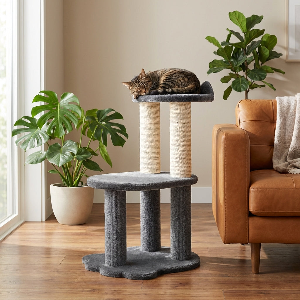 Relaxation - 2-Level Cat Tree - Grey Faux Fur-1