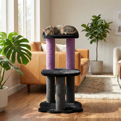Relaxation - 2-Level Cat Tree - Black Faux Fur-2