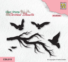 Nellie's Choice Clear Stamp Christmas Silhouette - Branch With Birds-1
