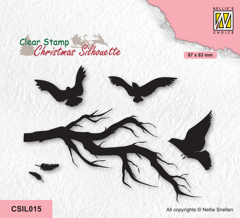 Nellie's Choice Clear Stamp Christmas Silhouette - Branch With Birds-1