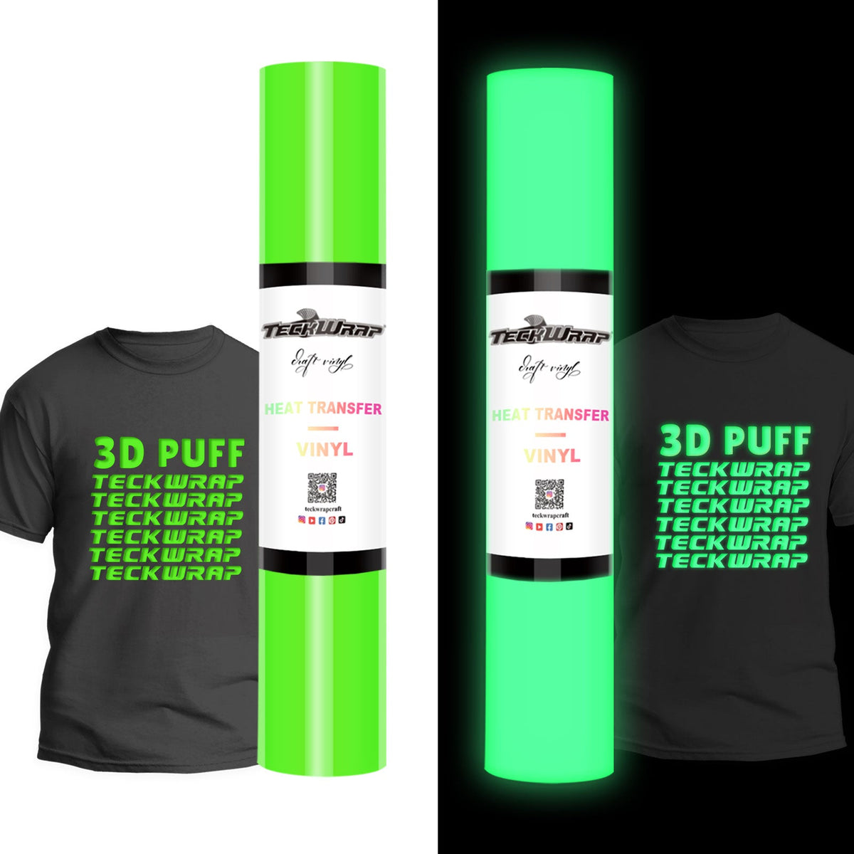 Teckwrap Glow in the Dark Puff HTV - Neon Green | Illuminate Your Designs-1