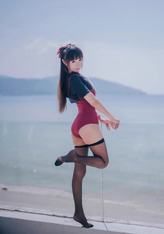 Japanese Anime Sailor Style Two-Piece Uniform Swimsuit Set with Bandage Design-14