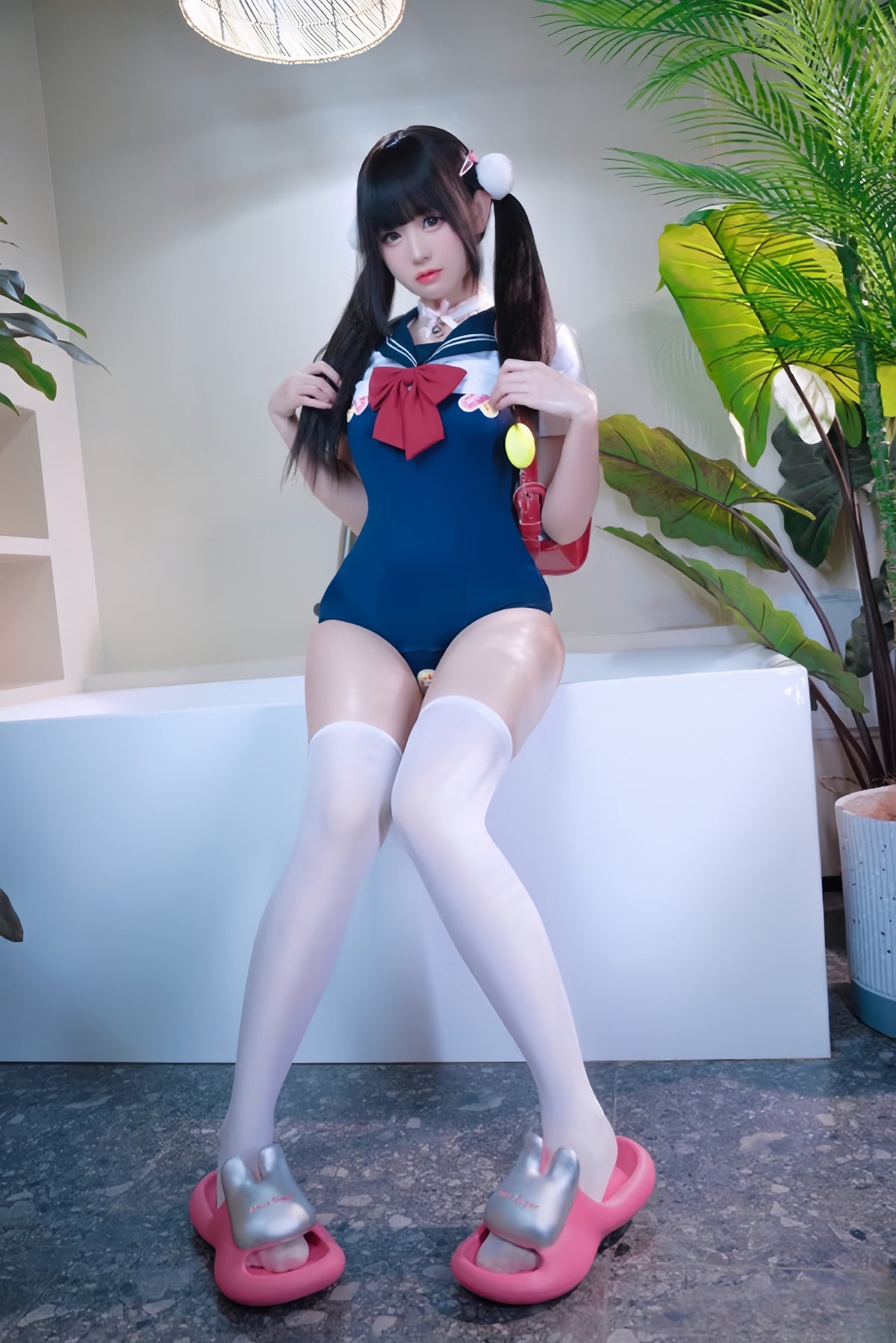 Japanese Anime Sailor Style Two-Piece Uniform Swimsuit Set with Bandage Design-4