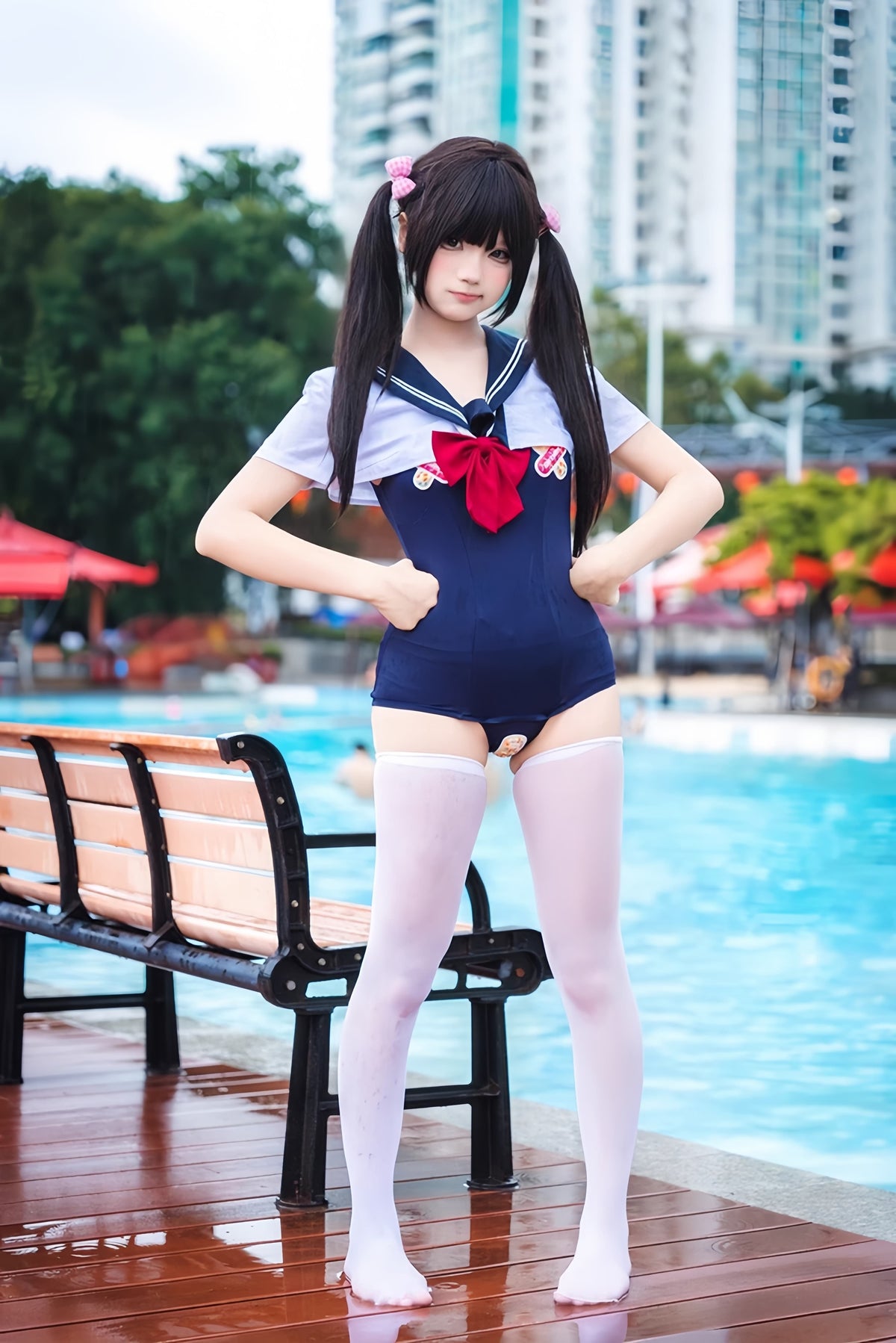 Japanese Anime Sailor Style Two-Piece Uniform Swimsuit Set with Bandage Design-7