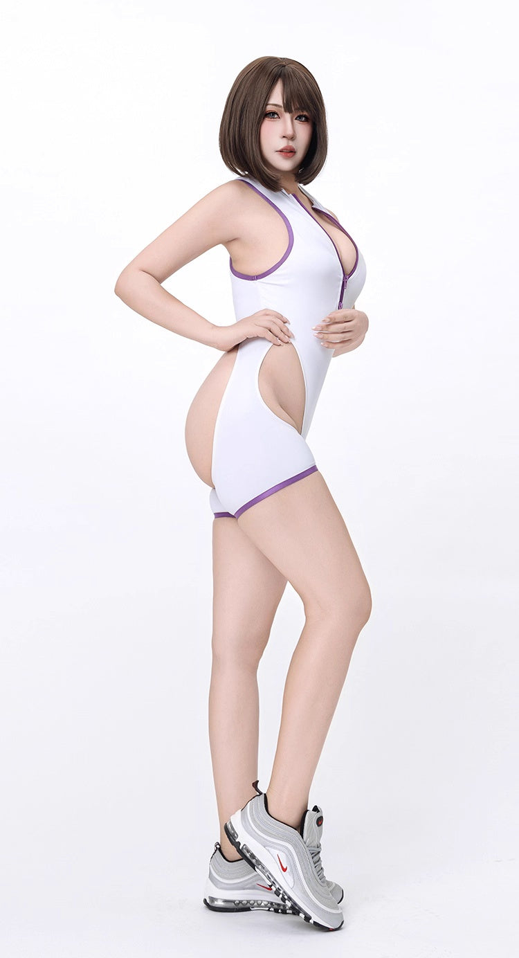 Anime Style Sexy One-piece Swimsuit Front Zipper Spandex Racing Swimwear Bodysuit-7