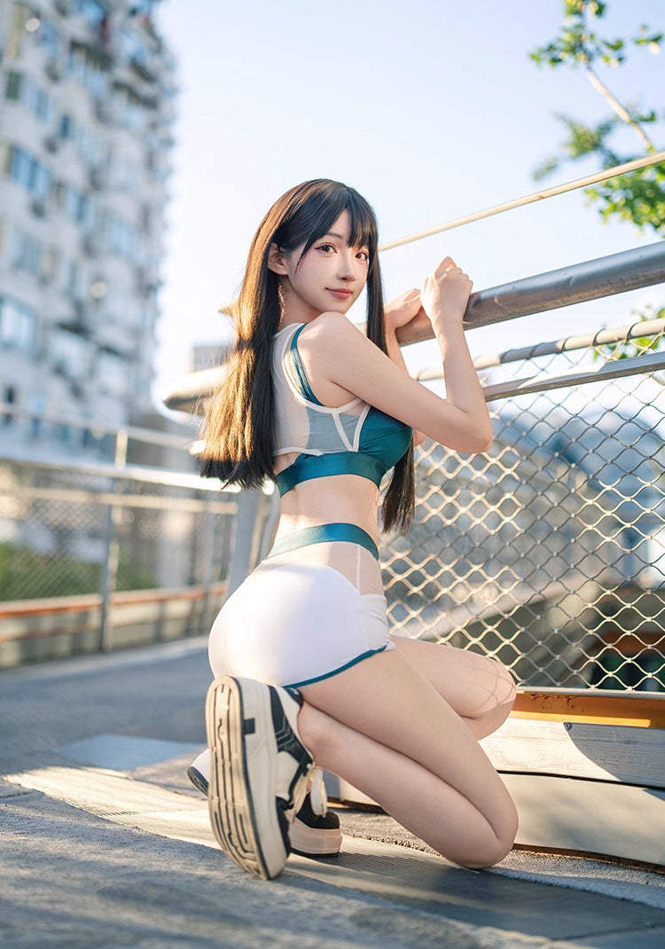 Anime Style Short Gymnastics Uniform Sheer Mesh Volleyball Sports Activewear-14