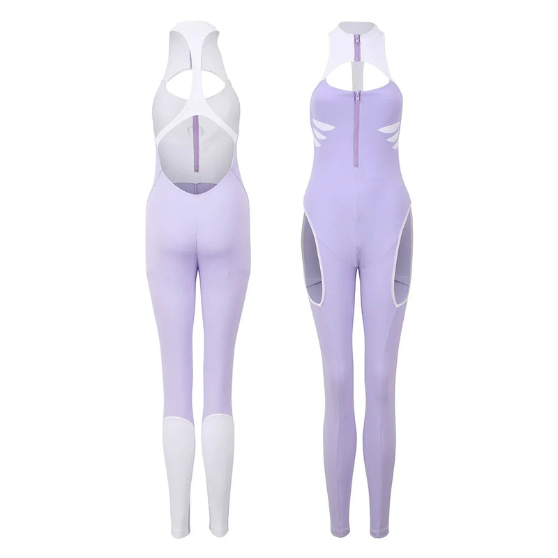 Anime Style The Purple Shark Jumpsuit Yoga Pants Full Body Sexy Fitness Activewear-2