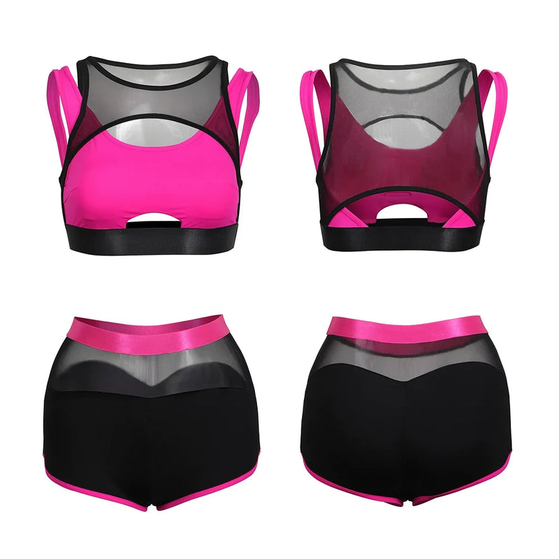 Anime Style Short Gymnastics Uniform Sheer Mesh Volleyball Sports Activewear-3