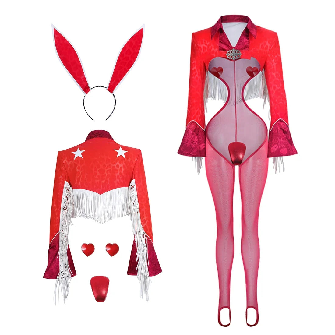 Wild Bunny Cow Girl PU Leather Jacket Sheer Sexy Ligerie Cosplay Costume Set-3