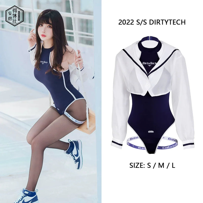 Anime Style JK One Piece Swimsuit with Jacket Spandex Racing Suit Wet Suit-2