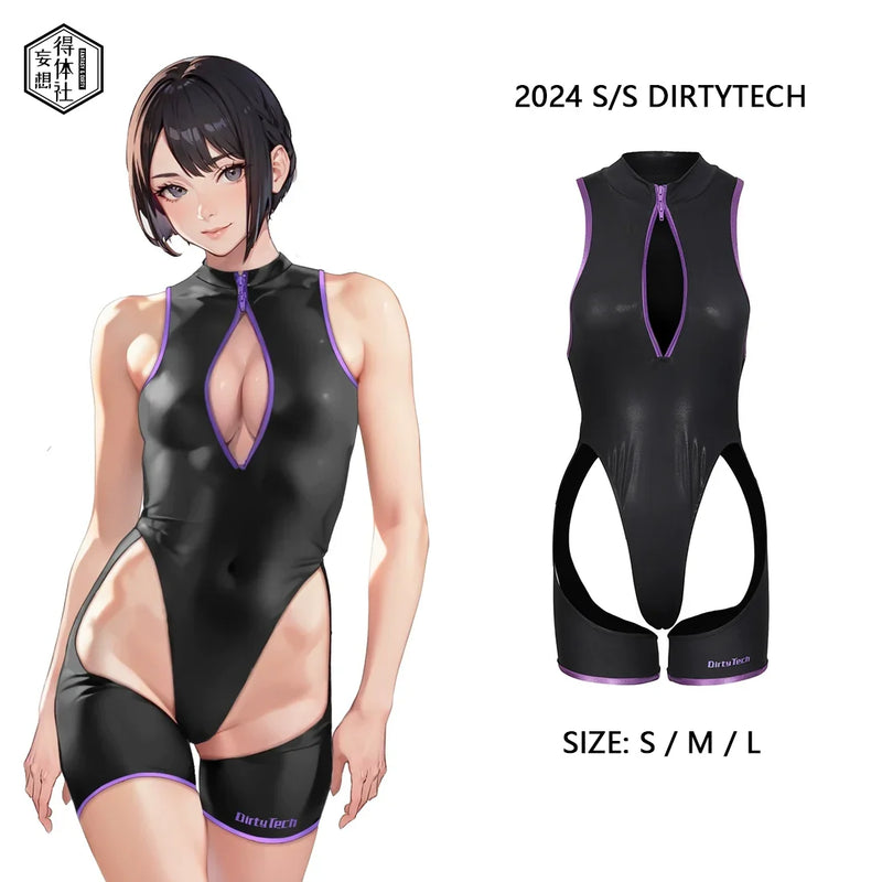 Anime Style Sexy One-piece Swimsuit Front Zipper Spandex Racing Swimwear Bodysuit-1