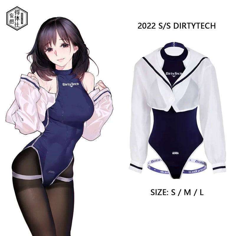 Anime Style JK One Piece Swimsuit with Jacket Spandex Racing Suit Wet Suit-1