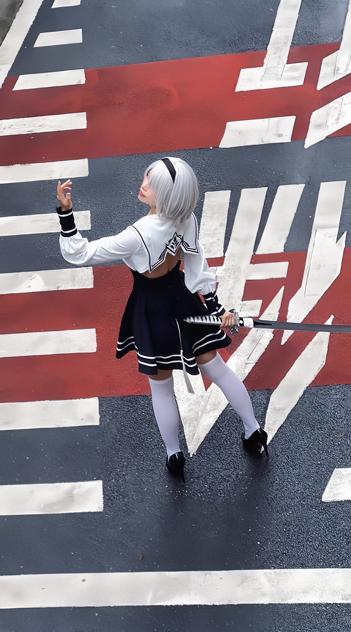 2B Cosplay Dress Halloween Costume Set Anime Sailor Style Costume-6
