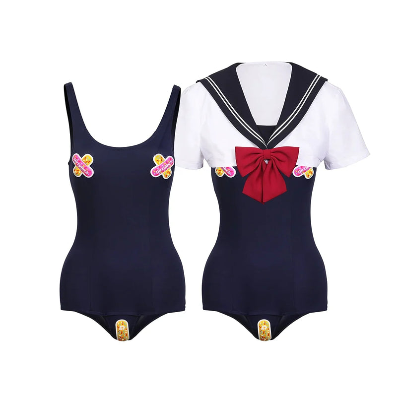 Japanese Anime Sailor Style Two-Piece Uniform Swimsuit Set with Bandage Design-2