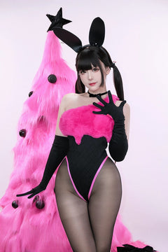 Anime Strawberry Ice Cream Style Bunny Girl Knitted Black Pink Bodysuit Lingerie Set-5