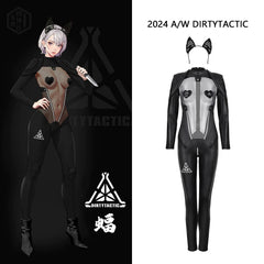 Tactical Anime Girl PU Leather Sheer Mesh Sexy Open Crotch Cosplay Full Bodysuit Costume-1