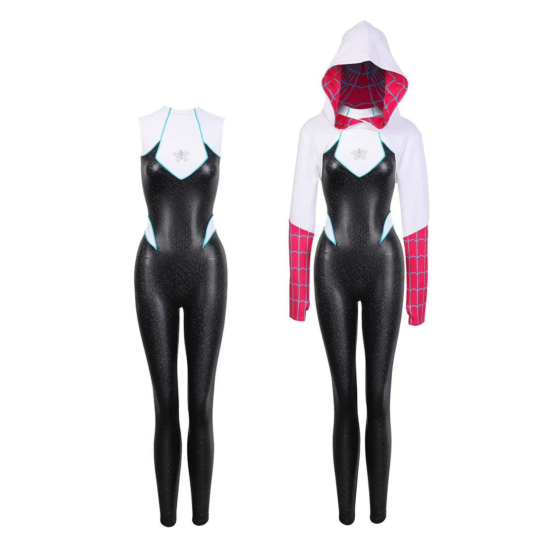 Woman Super Hero Spandex Pu Leather Cosplay Halloween Costume Bodysuit with Jacket-2