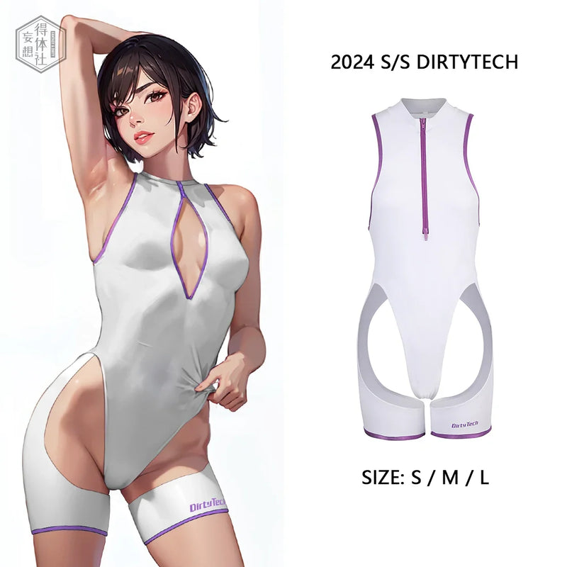 Anime Style Sexy One-piece Swimsuit Front Zipper Spandex Racing Swimwear Bodysuit-1