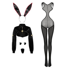 Bunny Girl Sexy Cute Costume PU Jacket Sheer Stockings Cosplay Lingerie Set-8