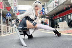 2B Cosplay Dress Halloween Costume Set Anime Sailor Style Costume-7