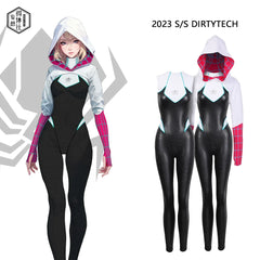 Woman Super Hero Spandex Pu Leather Cosplay Halloween Costume Bodysuit with Jacket-1