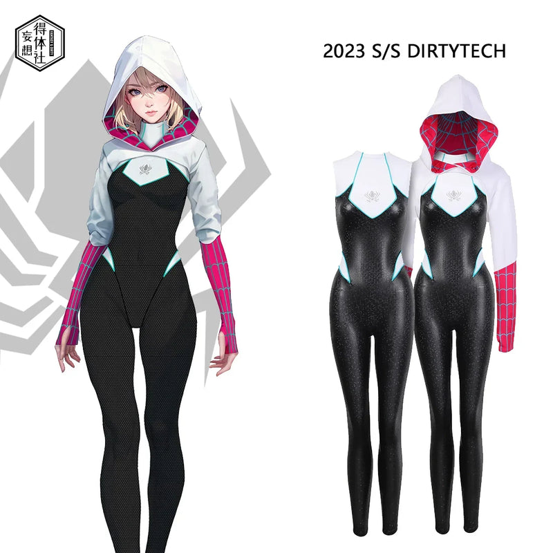 Woman Super Hero Spandex Pu Leather Cosplay Halloween Costume Bodysuit with Jacket-1
